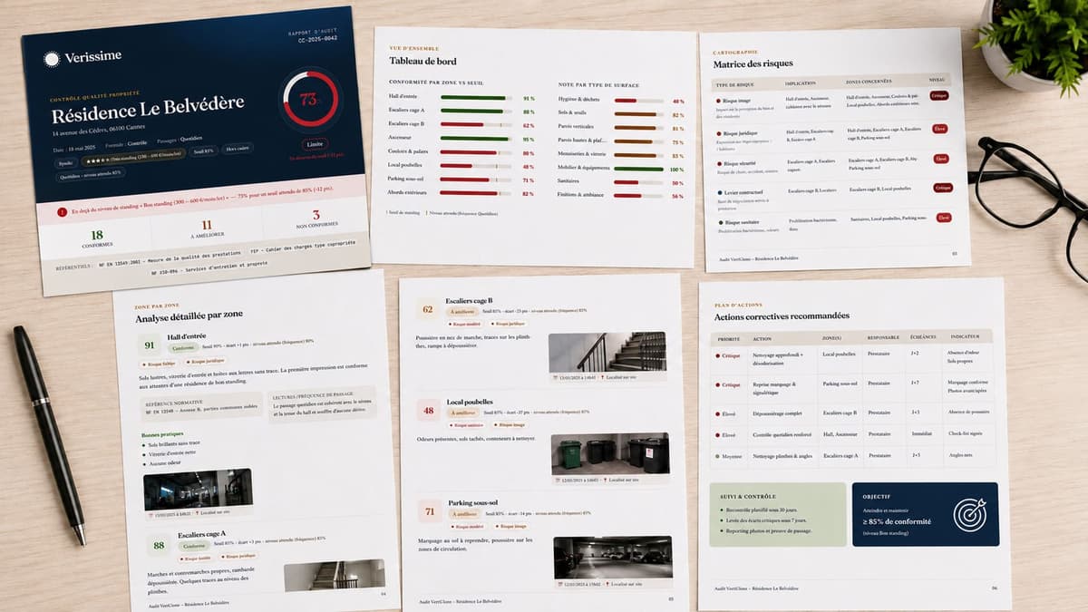 Rapport d'audit CertiClean en PDF, score et plan d'actions