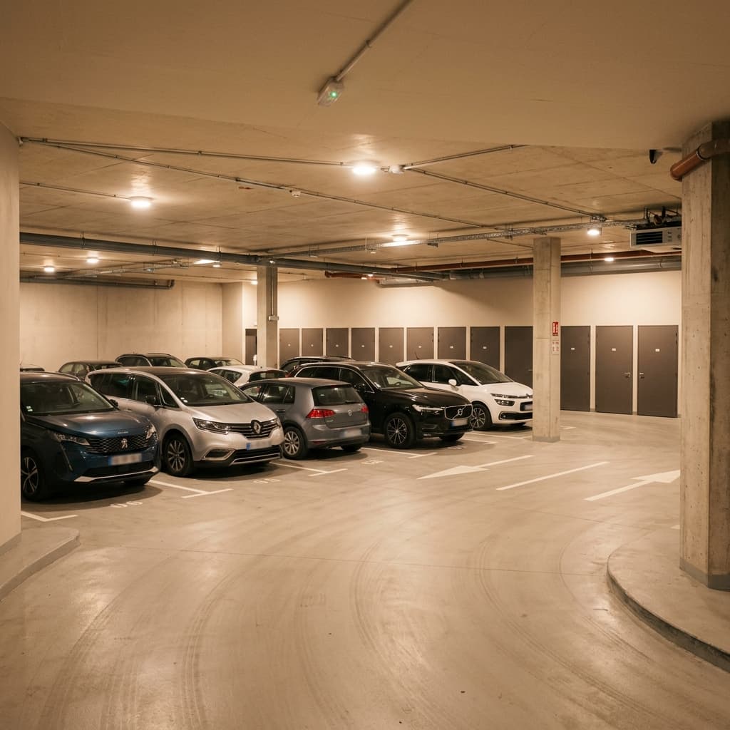 Parking souterrain de copropriété résidentielle avec caves, audité par CertiClean